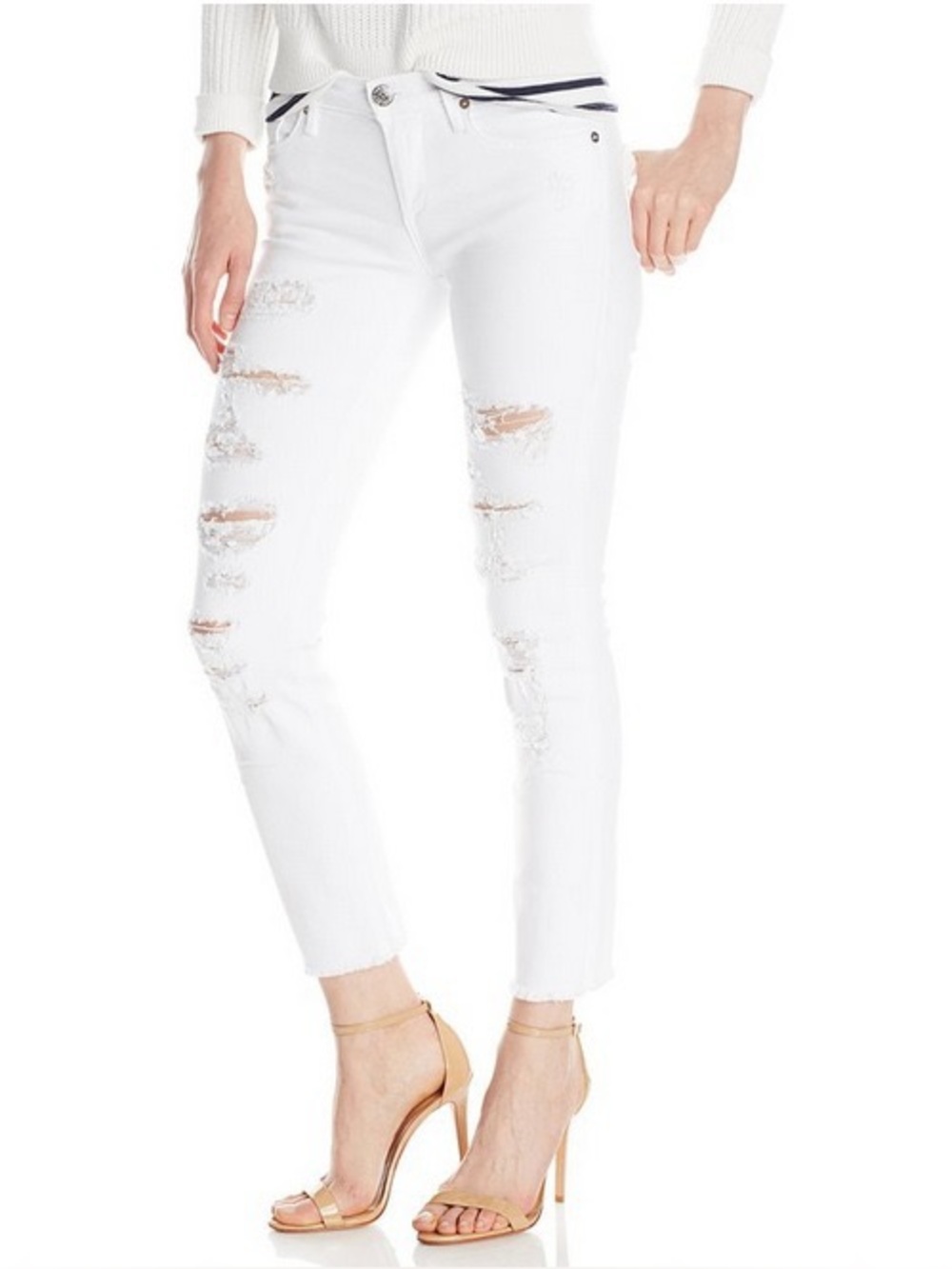 True religion distressed super skinny flap pocket white jeans Y2K